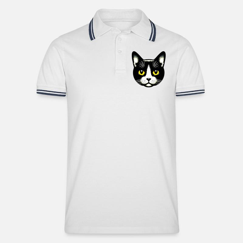 Katze - Männer Tipped Poloshirt - Weiß/Navy