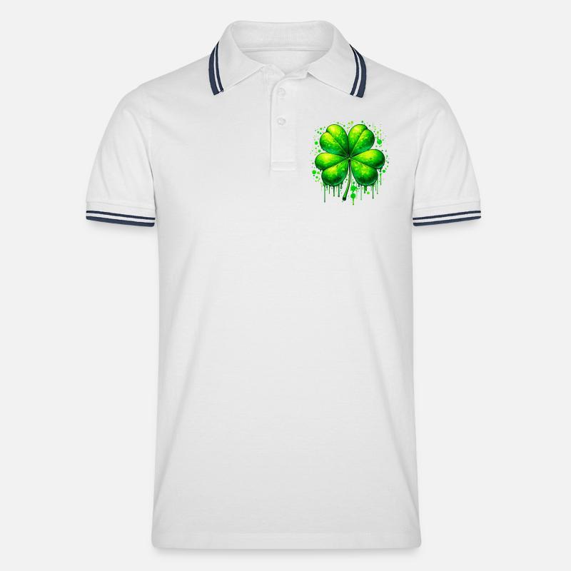 Vierblättriges Kleeblatt - Männer Tipped Poloshirt - Weiß/Navy