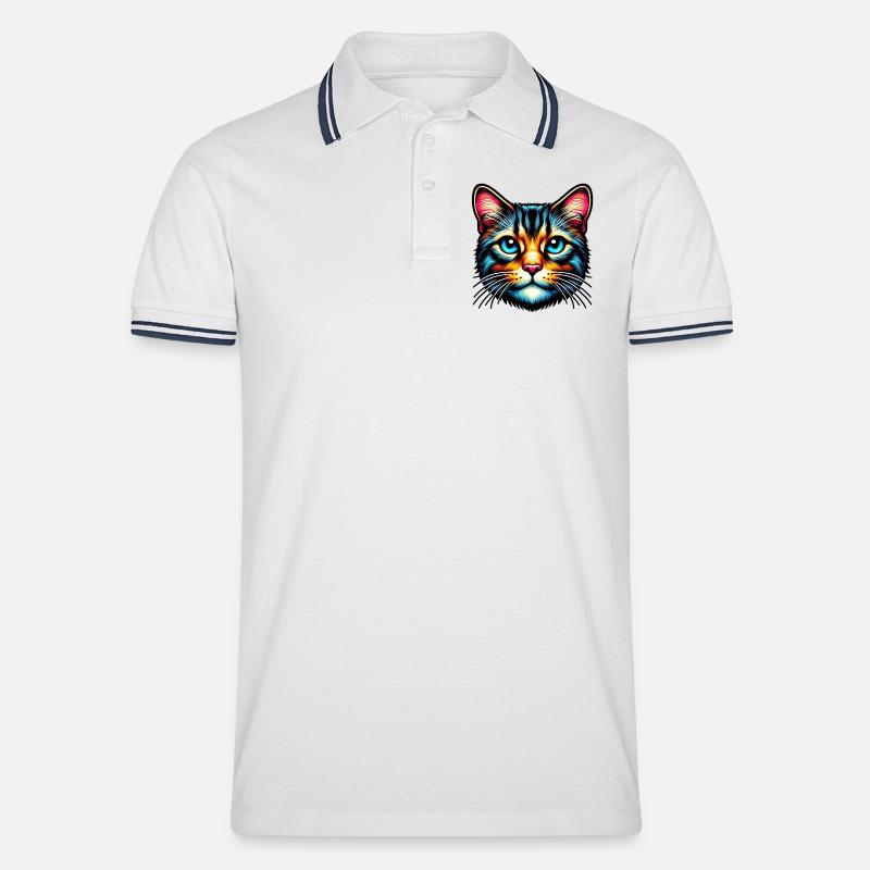 Katze - Männer Tipped Poloshirt - Weiß/Navy