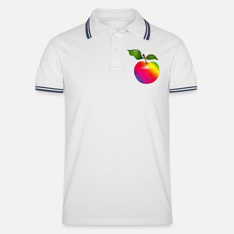 Bunter Regenbogen-Apfel mit Blättern Illustration - Männer Tipped Poloshirt - Weiß/Navy