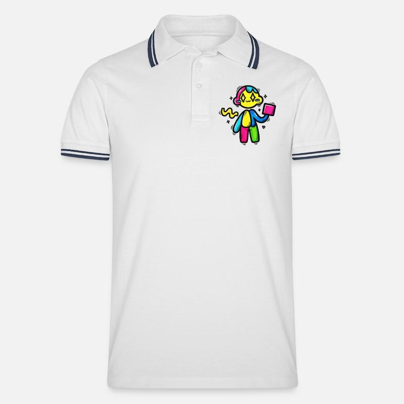 Bunter Doodle-Roboter mit Block - Männer Tipped Poloshirt - Weiß/Navy