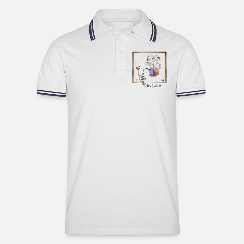 Bilderrahmen mit Blumen - Männer Tipped Poloshirt - Weiß/Navy
