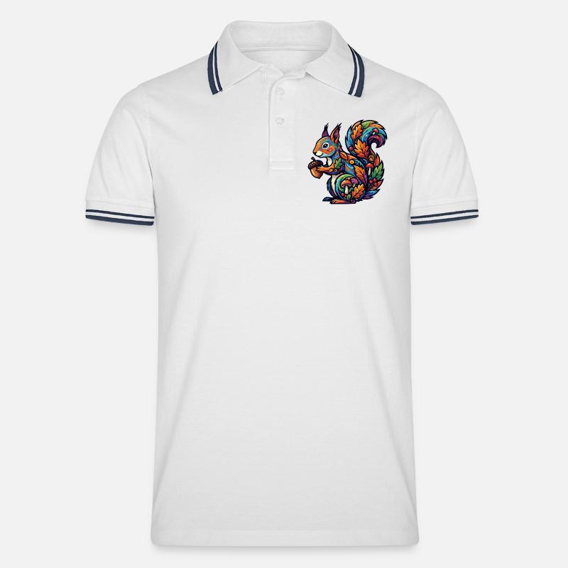 Buntes Eichhörnchen Herbstzauber Nuss Waldbewohner - Männer Tipped Poloshirt - Weiß/Navy