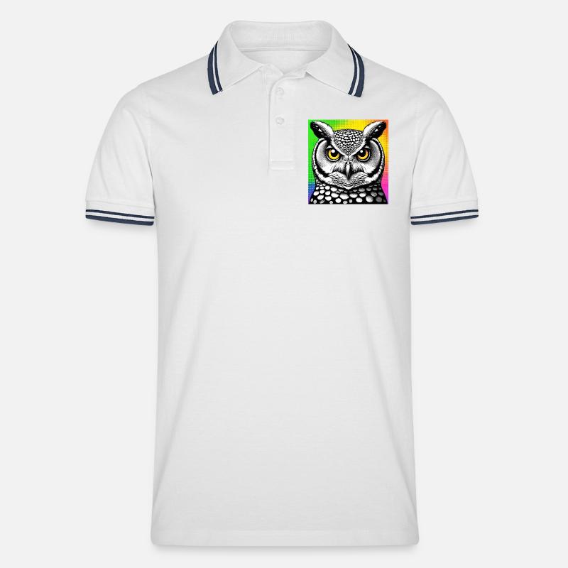 Eule - Männer Tipped Poloshirt - Weiß/Navy