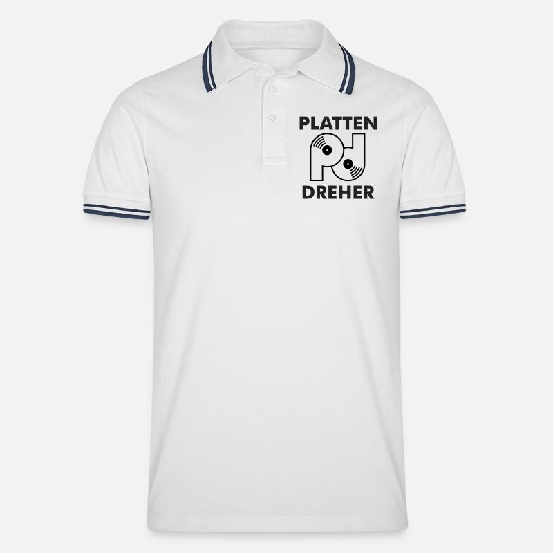 Plattendreher Logo mit Schriftzug - Männer Tipped Poloshirt - Weiß/Navy