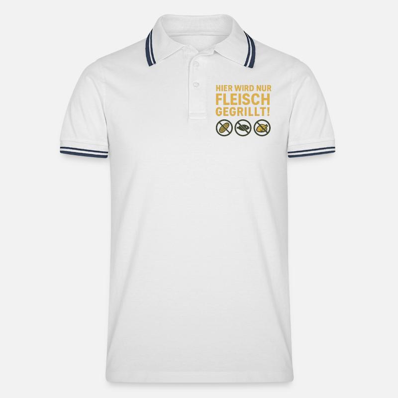 Hier wird nur Fleisch...witziges Motiv - Männer Tipped Poloshirt - Weiß/Navy