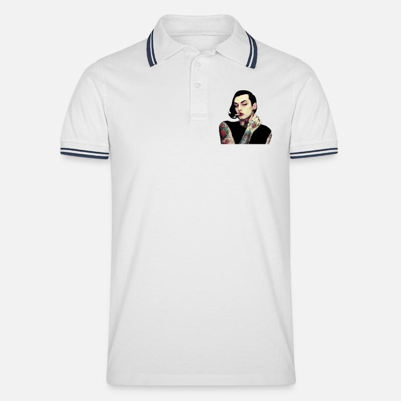Gothic Tätowierte Frau mit Zigarette - Männer Tipped Poloshirt - Weiß/Navy
