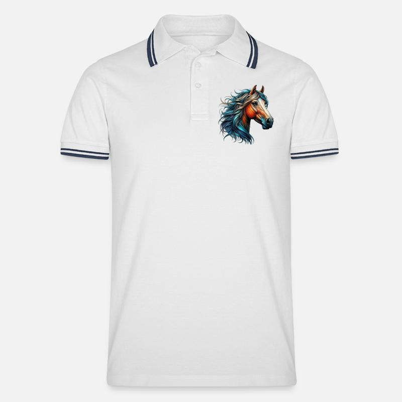 Pferd - Männer Tipped Poloshirt - Weiß/Navy