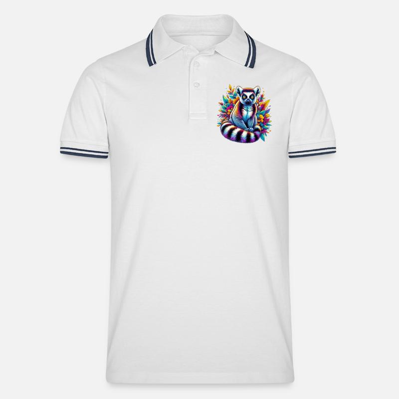 Lemur - Männer Tipped Poloshirt - Weiß/Navy