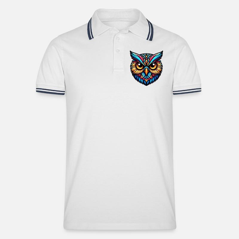Eule - Männer Tipped Poloshirt - Weiß/Navy