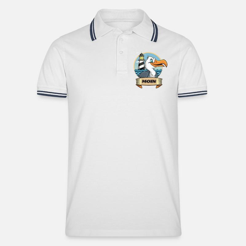 Moin -Möve mit Leuchtturm - Männer Tipped Poloshirt - Weiß/Navy