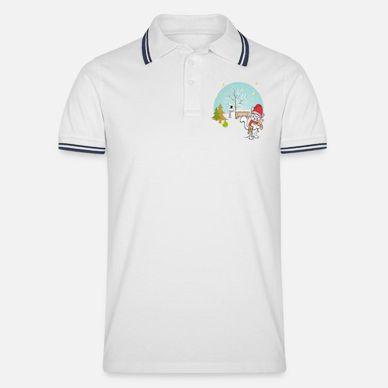  Katze mit Teddy im Winter - Männer Tipped Poloshirt - Weiß/Navy