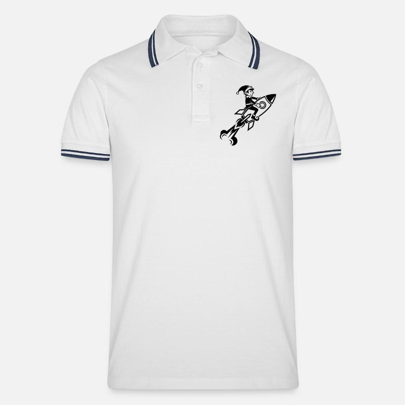 Wichtel auf Rakete fliegend Cartoon Design - Männer Tipped Poloshirt - Weiß/Navy