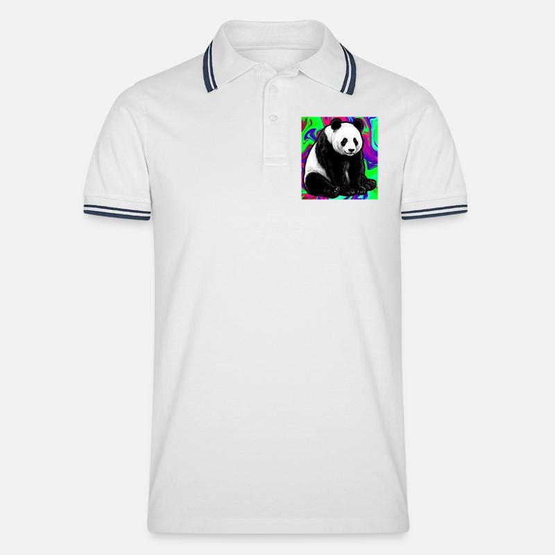 Panda - Männer Tipped Poloshirt - Weiß/Navy
