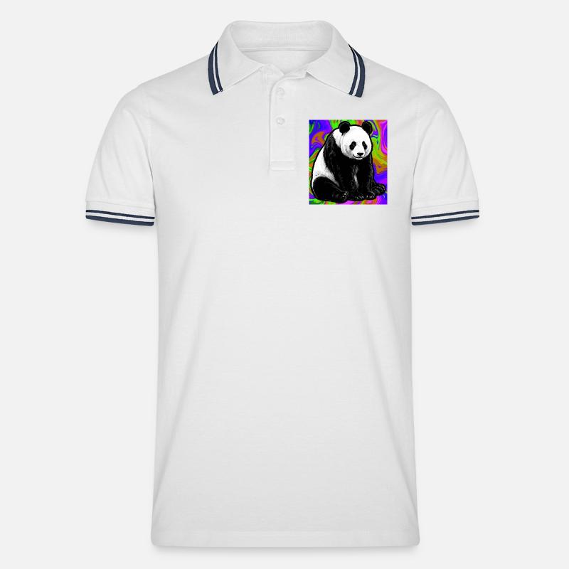Panda - Männer Tipped Poloshirt - Weiß/Navy