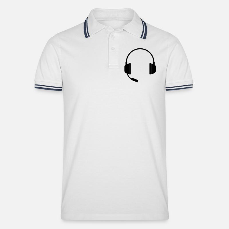 Headset mit Mikrofon - Männer Tipped Poloshirt - Weiß/Navy