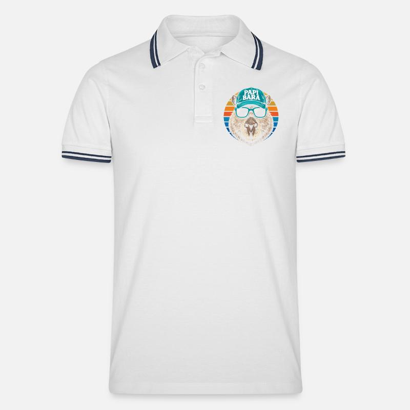 Biber mit Retro Cap und Sonnenbrille - Männer Tipped Poloshirt - Weiß/Navy