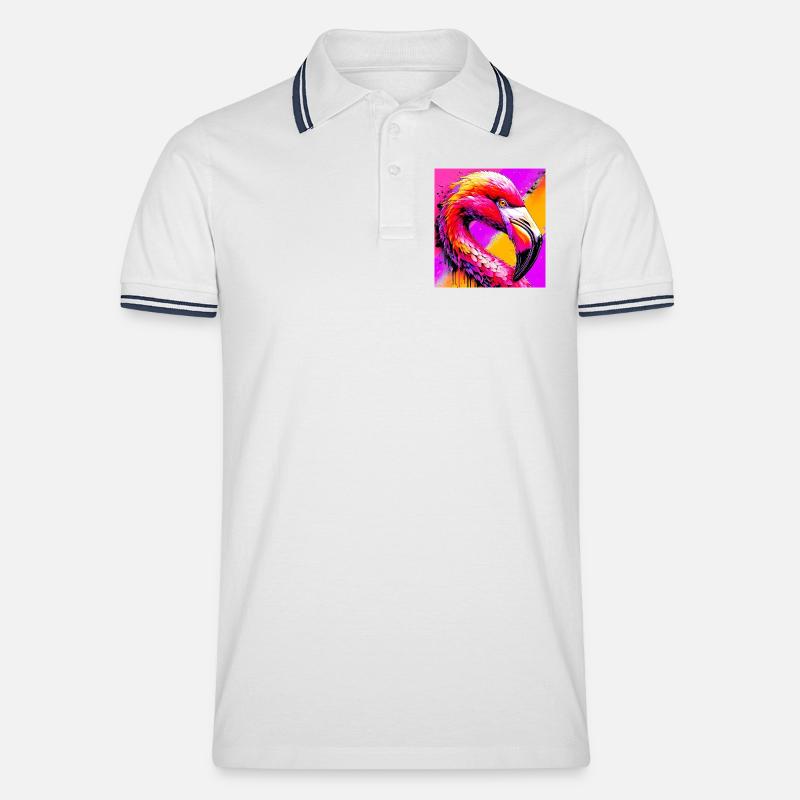 Flamingo - Männer Tipped Poloshirt - Weiß/Navy