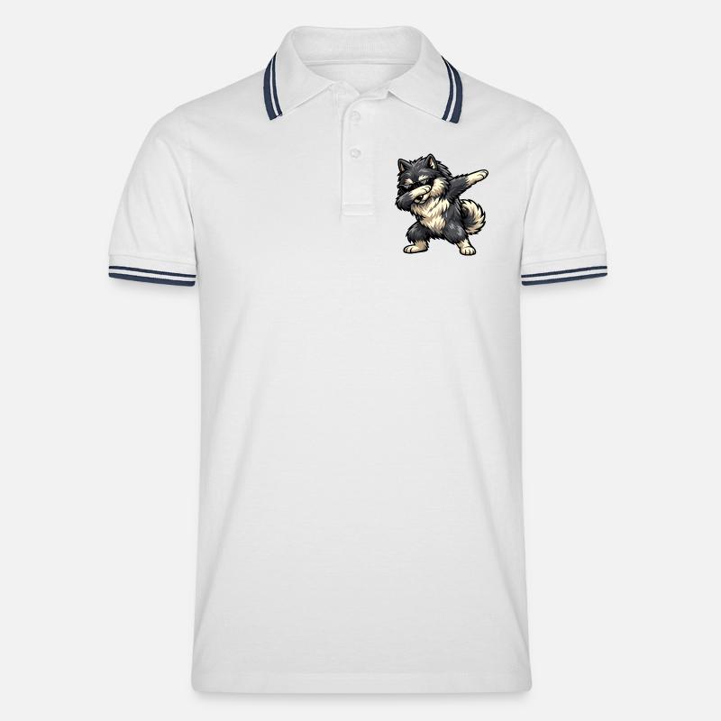 Dabbing Wolfsspitz - Männer Tipped Poloshirt - Weiß/Navy