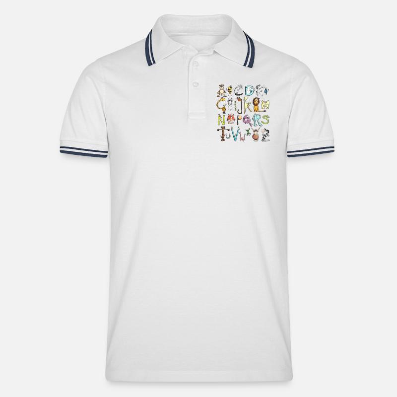 Buntes Tier Alphabet - ABC - Männer Tipped Poloshirt - Weiß/Navy