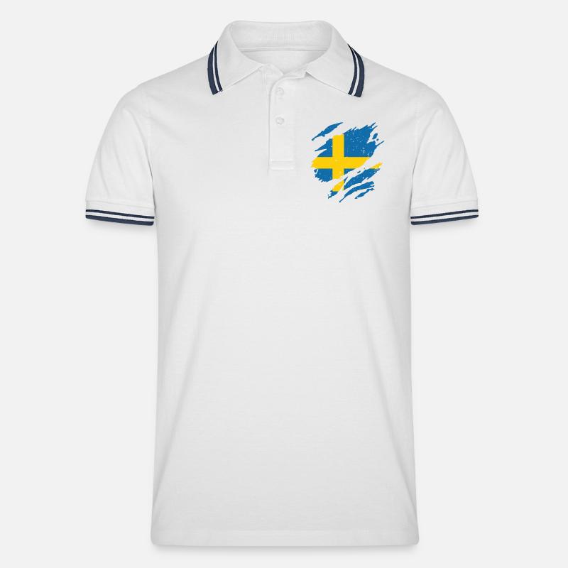 Éventail drapeau Suède Éventail Sverige - Polo tipped Homme - blanc/marine