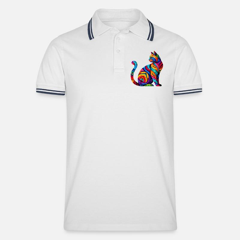 Katze - Männer Tipped Poloshirt - Weiß/Navy