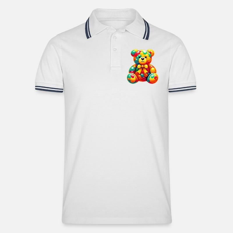 Bär - Männer Tipped Poloshirt - Weiß/Navy