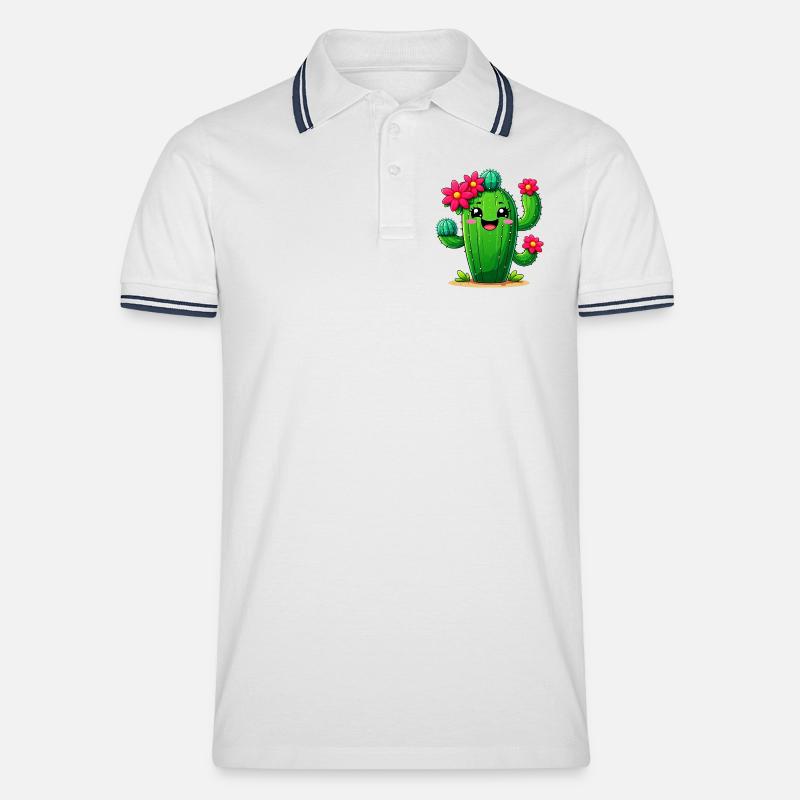 Kaktus - Männer Tipped Poloshirt - Weiß/Navy