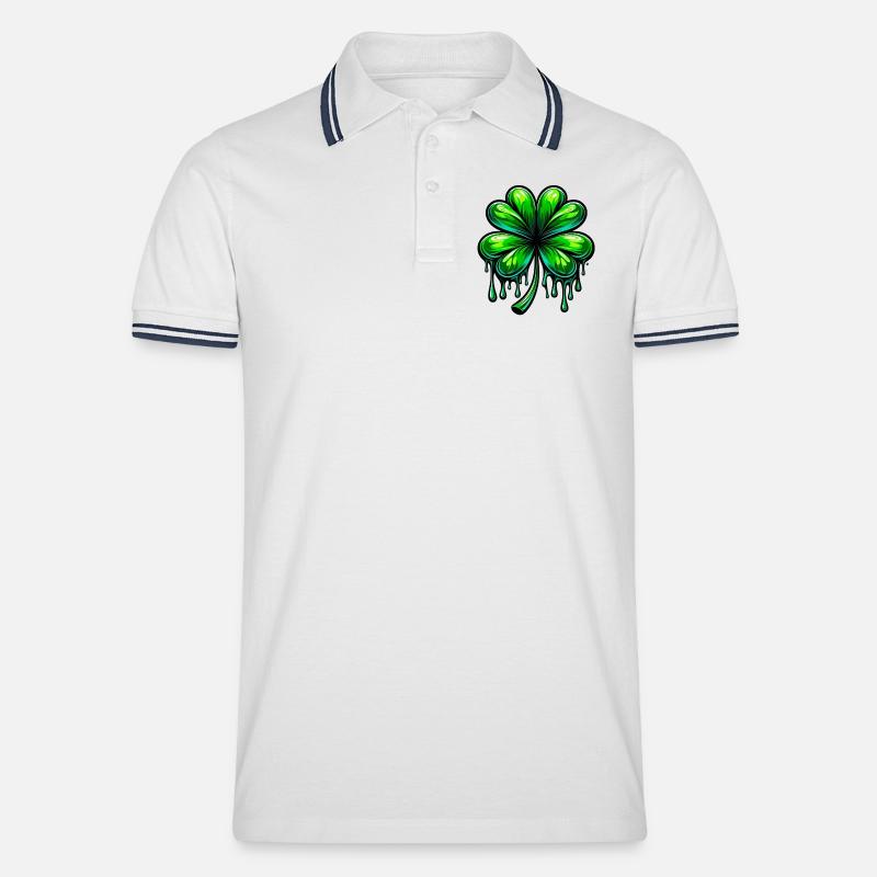 Vierblättriges Kleeblatt - Männer Tipped Poloshirt - Weiß/Navy