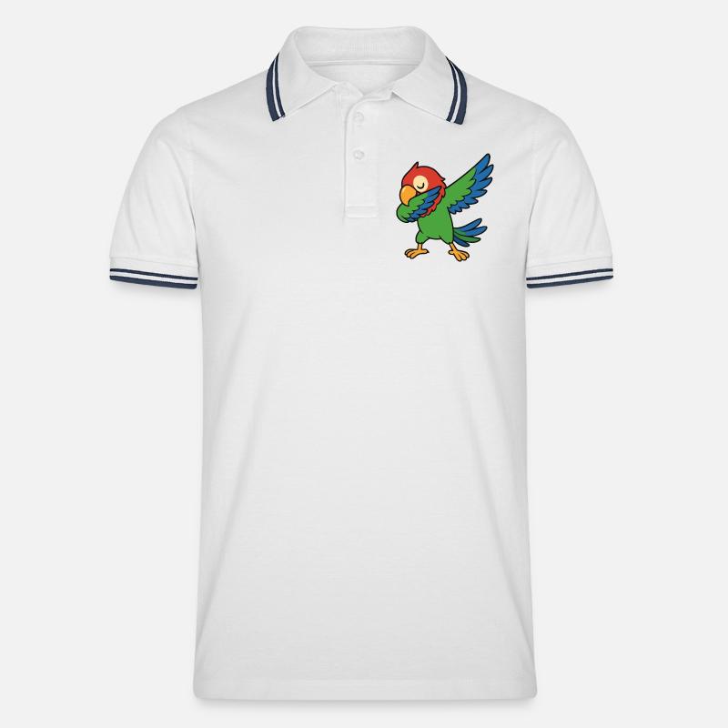 Papagei Dabbing Comic - Männer Tipped Poloshirt - Weiß/Navy