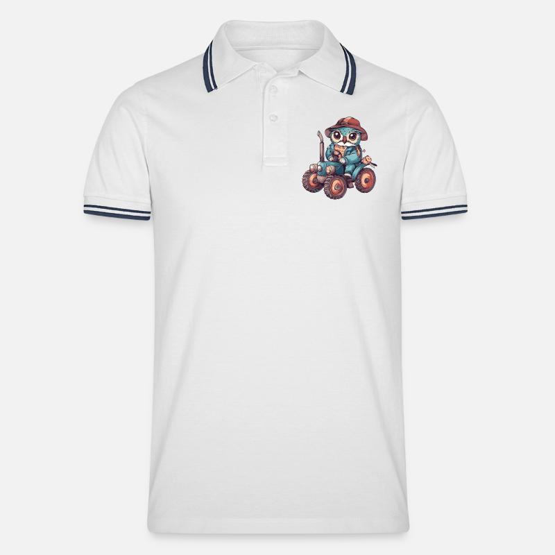 Eule Traktor Farmer - Männer Tipped Poloshirt - Weiß/Navy