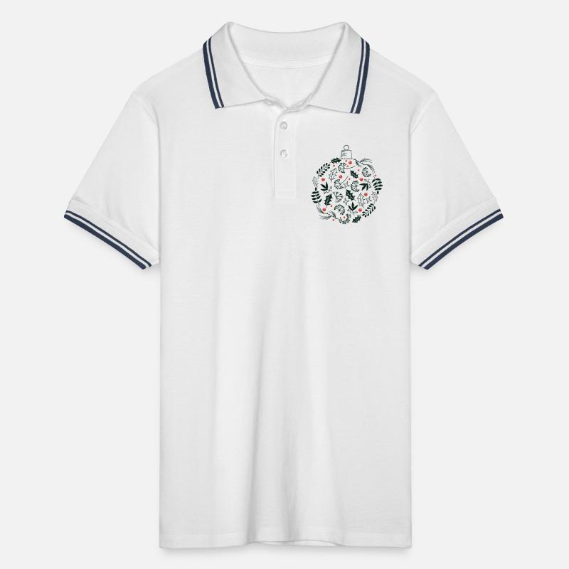 Weihnachtskugel mit Stechpalme und Vogelbeerblättern Männer Tipped Poloshirt