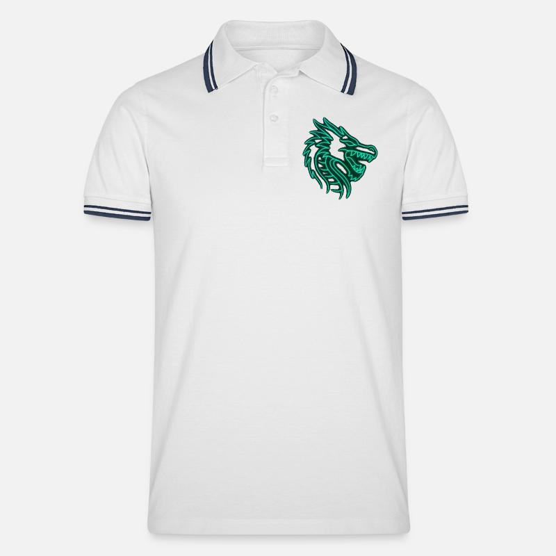 Neon Dragon Design - Männer Tipped Poloshirt - Weiß/Navy