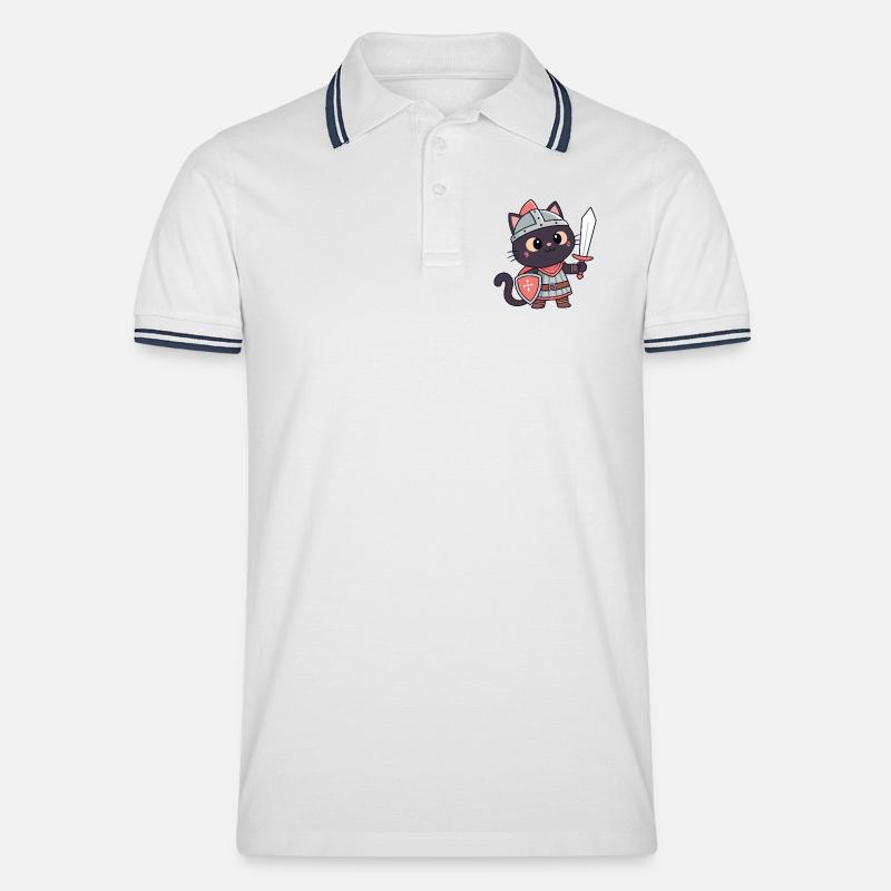 Chat Chevalier: épée et écu mignon - Polo tipped Homme - blanc/marine