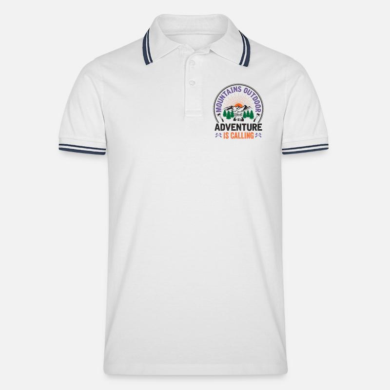 Berge – Das Abenteuer ruft - Männer Tipped Poloshirt - Weiß/Navy