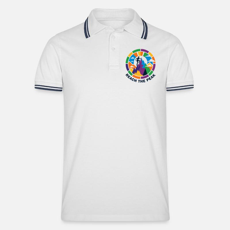 buntes Gipfelsturm Bergsteiger Kletterer Gipfel - Männer Tipped Poloshirt - Weiß/Navy