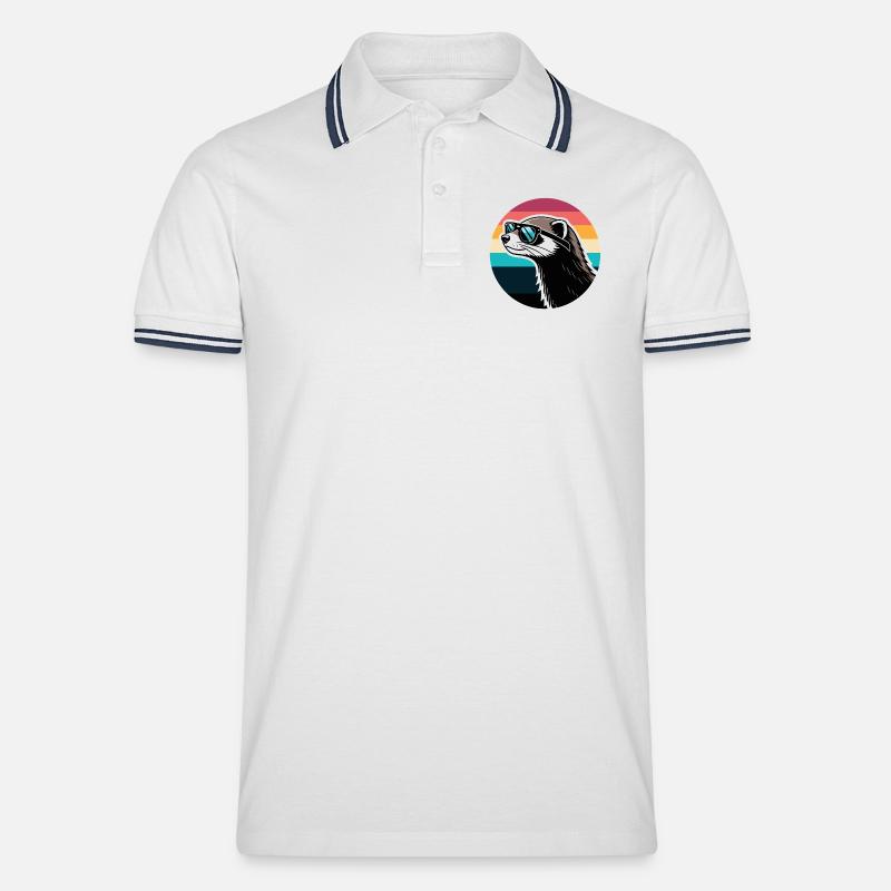 Frettchen-Silhouette Retro-Regenbogen - Männer Tipped Poloshirt - Weiß/Navy