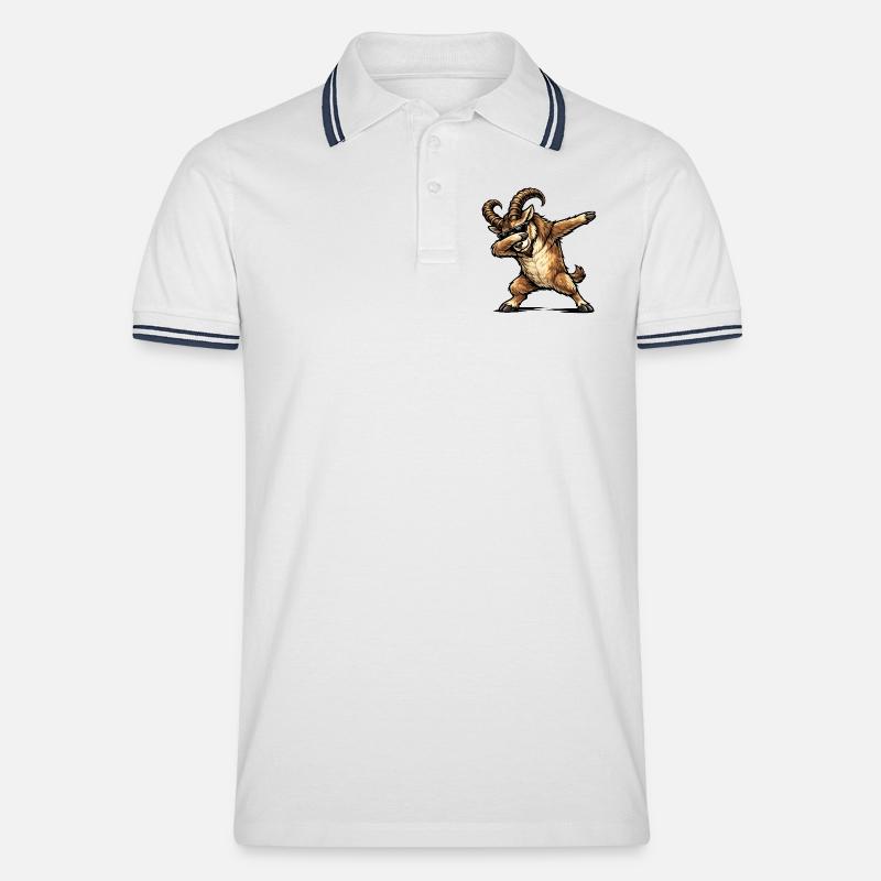 Dabbing Steinbock - Männer Tipped Poloshirt - Weiß/Navy
