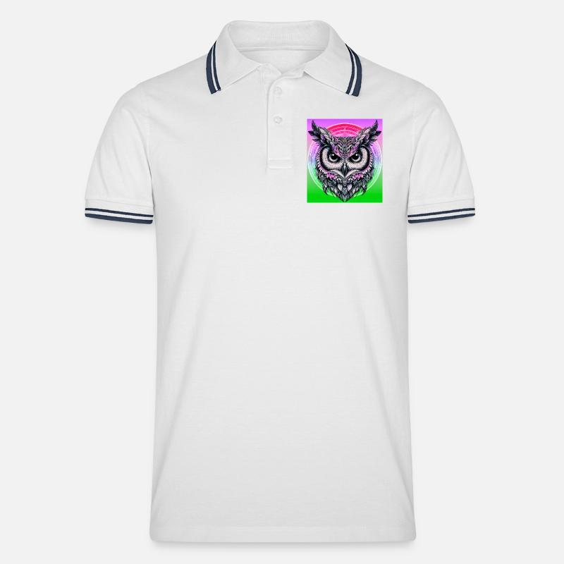 Eule - Männer Tipped Poloshirt - Weiß/Navy