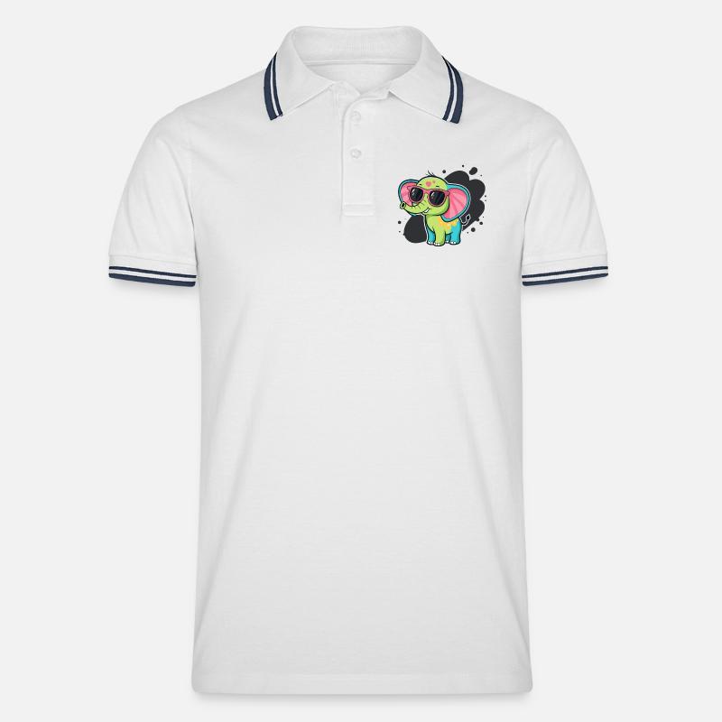 Bunter Elefant mit rosa Brille - Männer Tipped Poloshirt - Weiß/Navy