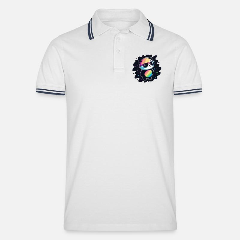 Panda Rainbow Galaxy Cool Glasses - Men's Tipped Polo Shirt - white/navy