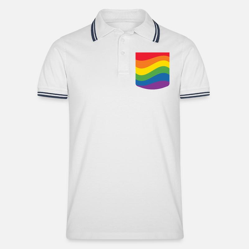Rainbow Wave Pride Flag Minimal Design - Men's Tipped Polo Shirt - white/navy
