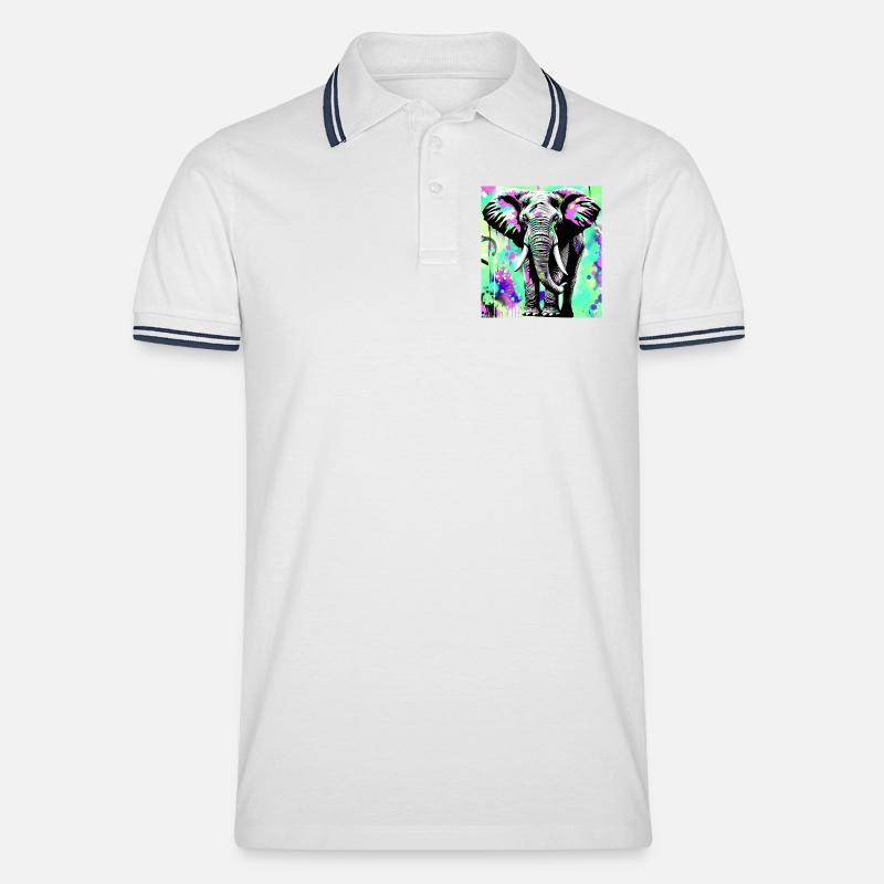 Elefant - Männer Tipped Poloshirt - Weiß/Navy