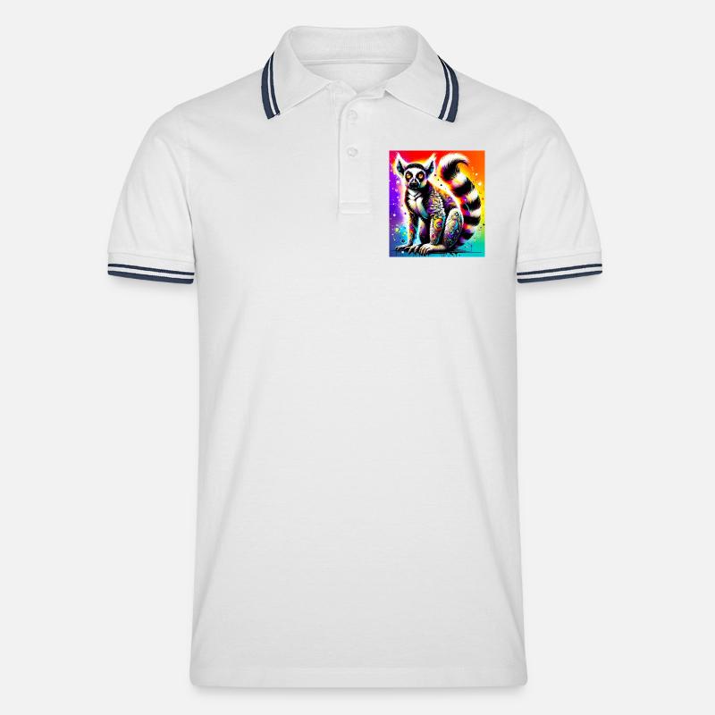 Lemur - Männer Tipped Poloshirt - Weiß/Navy