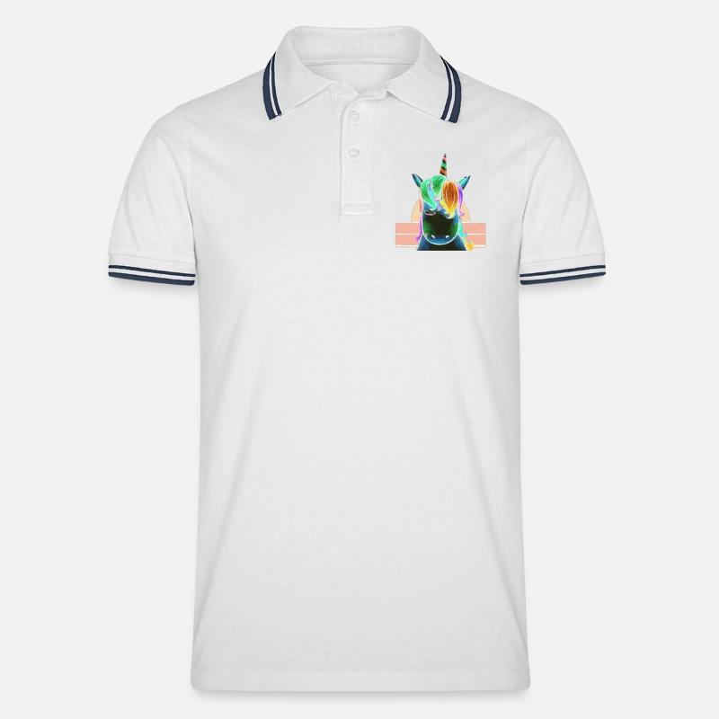 Regenbogen-Einhorn - Männer Tipped Poloshirt - Weiß/Navy
