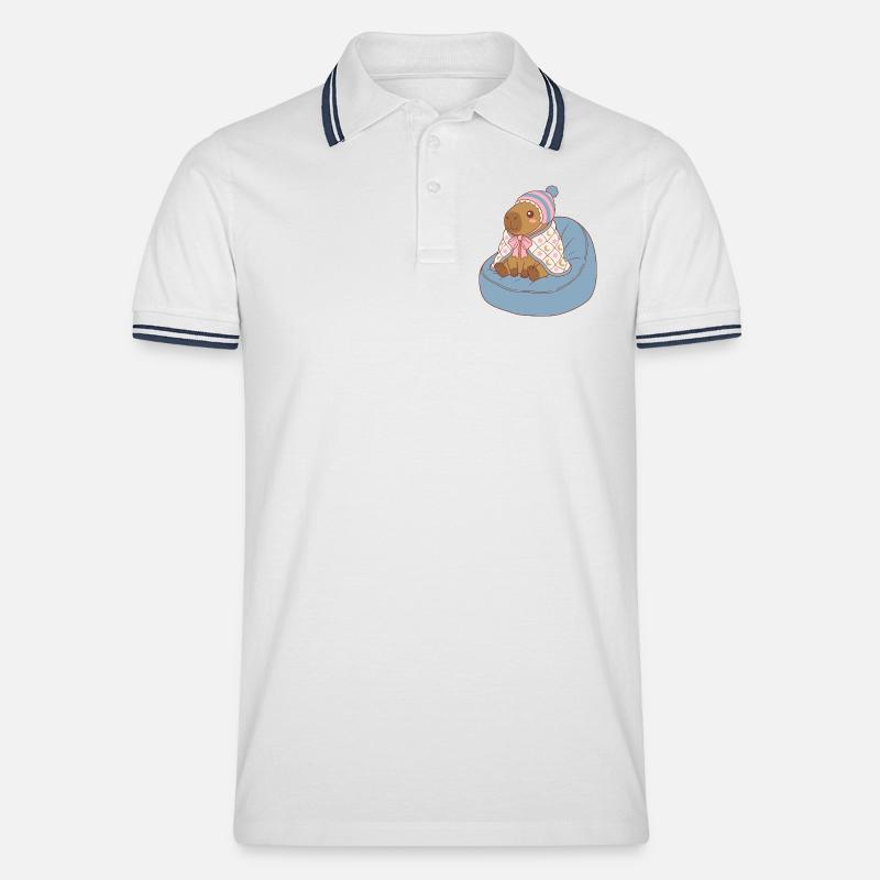 Cuddle Capybara Moonstar-Decke – Kawaii-Design - Männer Tipped Poloshirt - Weiß/Navy