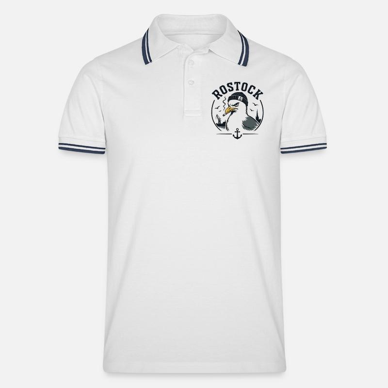 Rostock Möwe mit Pfeife - Männer Tipped Poloshirt - Weiß/Navy