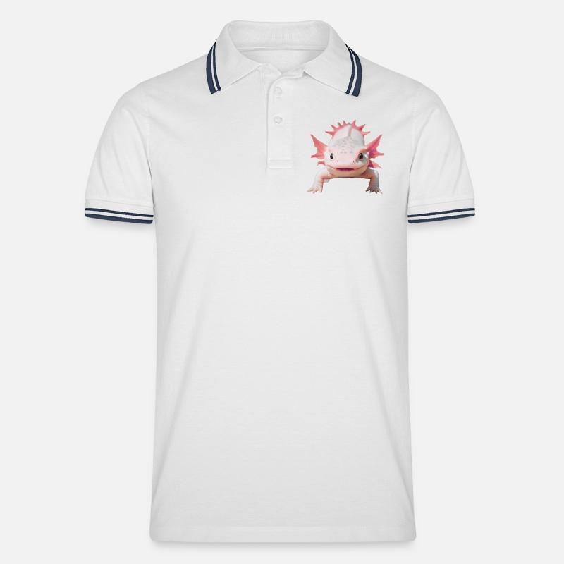 Glücklicher Axolotl - Männer Tipped Poloshirt - Weiß/Navy