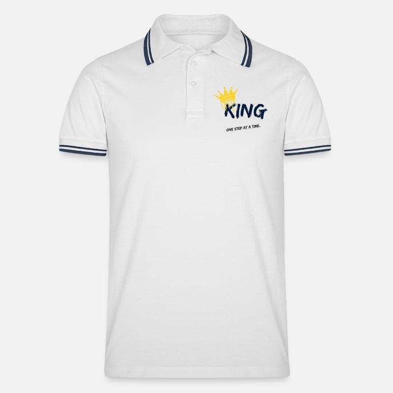 King Spray Krone Schwarz Blau - Männer Tipped Poloshirt - Weiß/Navy