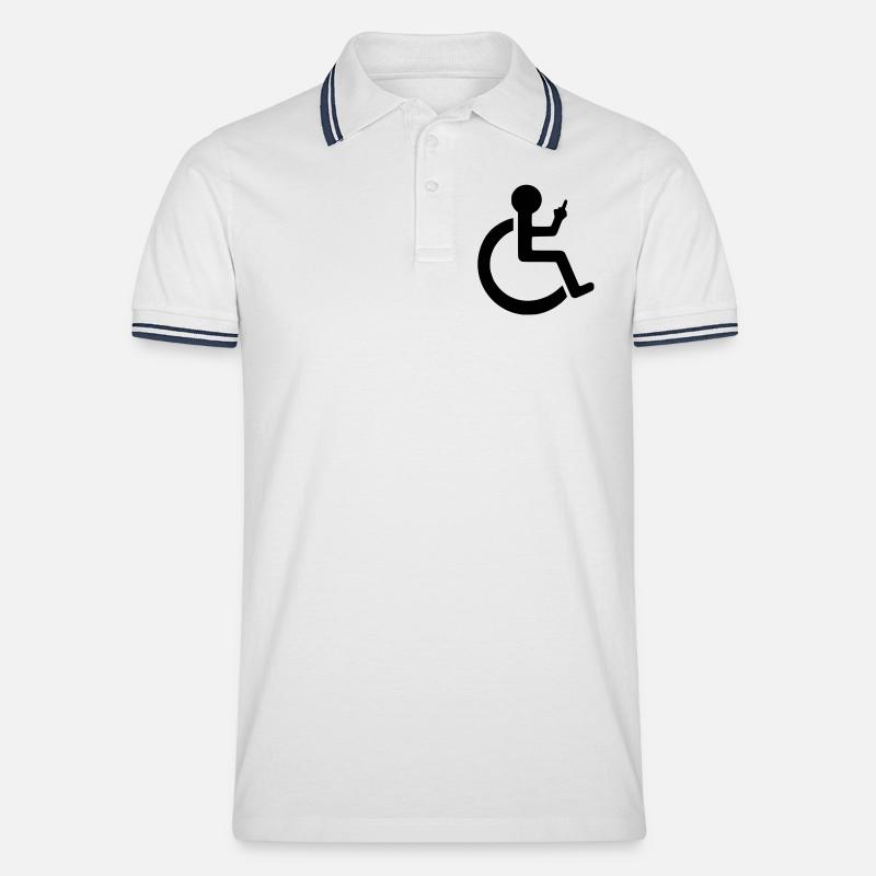 Rollstuhlfahrer mit Mittelfinger # - Männer Tipped Poloshirt - Weiß/Navy